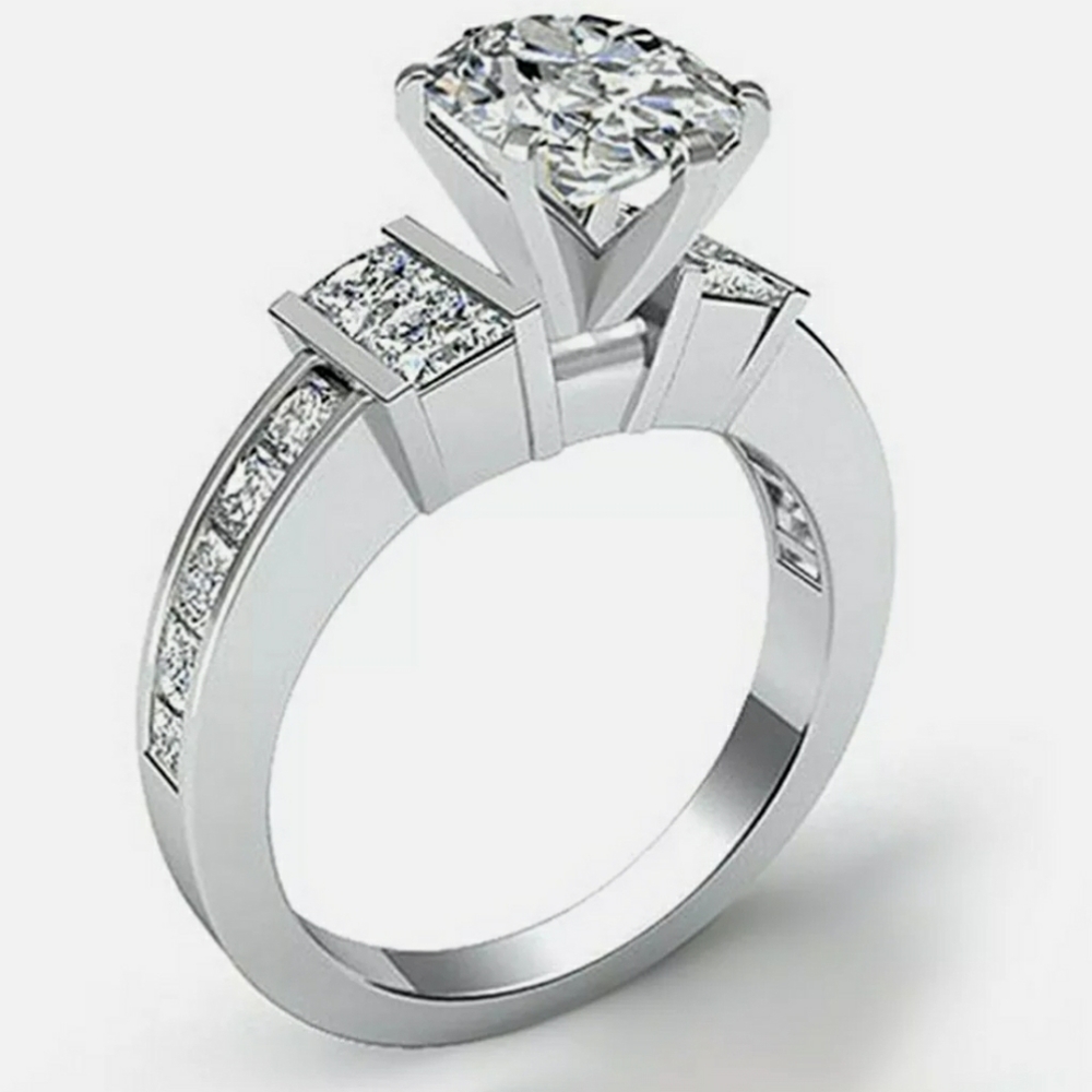 Women Fashion 925 Silver Ring Oval Cut White Sapph